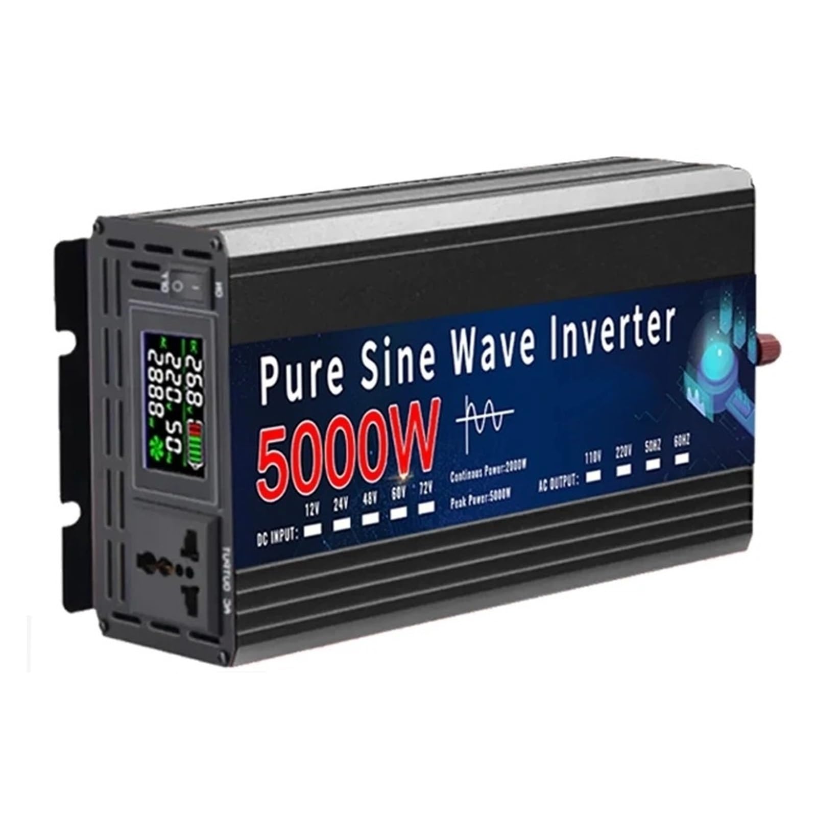 Coche Inversor 2000W 3000W 4000W 5000W Inversor Onda Sinusoidal Pura 12V 220V 24V 110V CC A CA Convertidor De Voltaje De Energía Portátil Inversor Solar Automóvil Convertidor(5000W,12V_110V 60HZ)