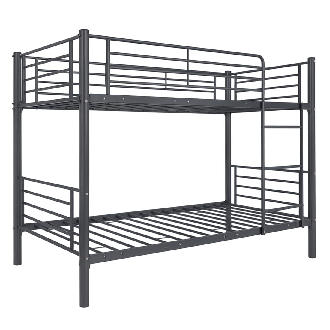 Litera Metálica Doble 200x97x161 cm Cama Infantil y Juvenil con Escalera Lateral y Barandilla de Seguridad para Dormitorio