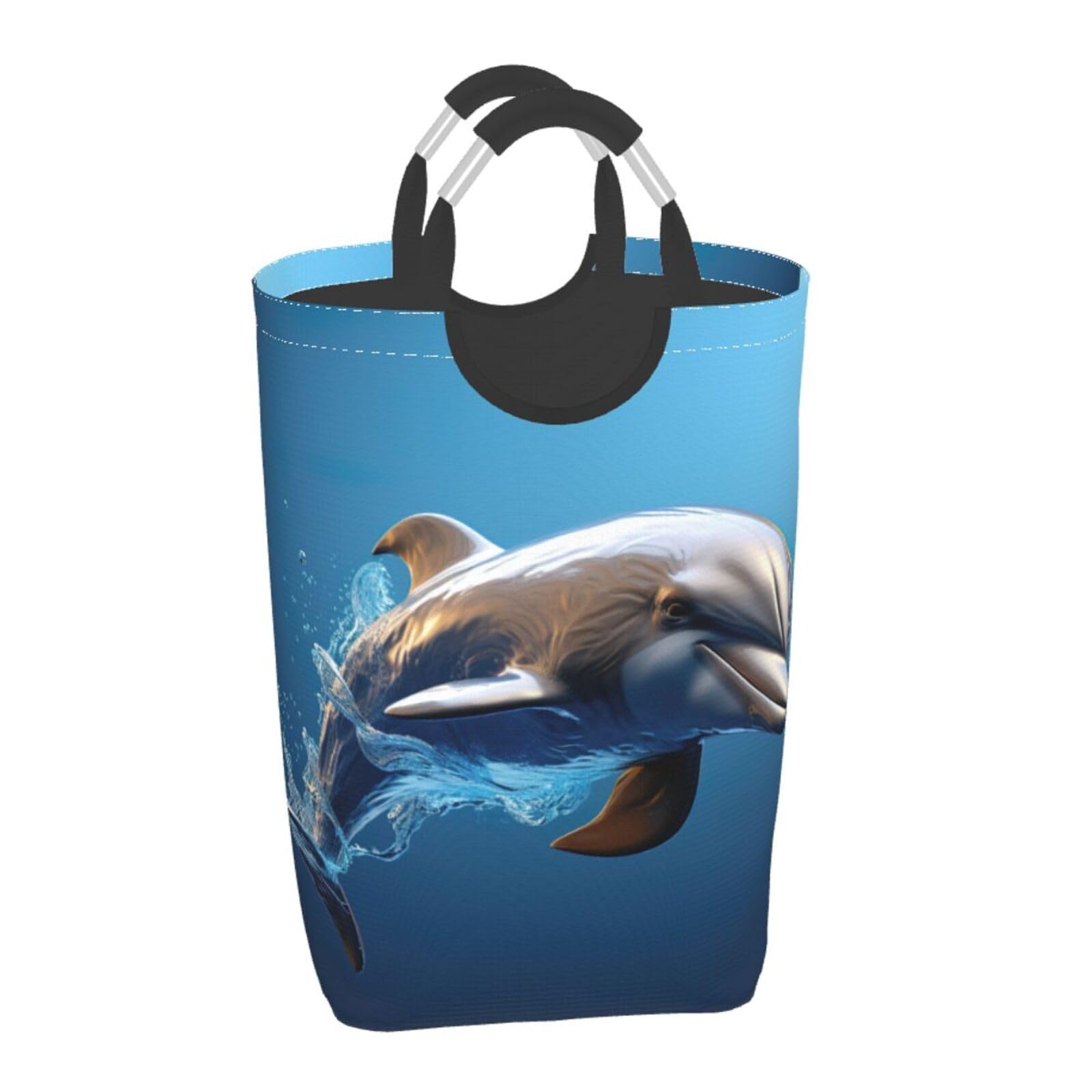 Bolsa de lavandería plegable con estampado de delfines 3D para el hogar, cesta de almacenamiento plegable para baño diario o dormitorio