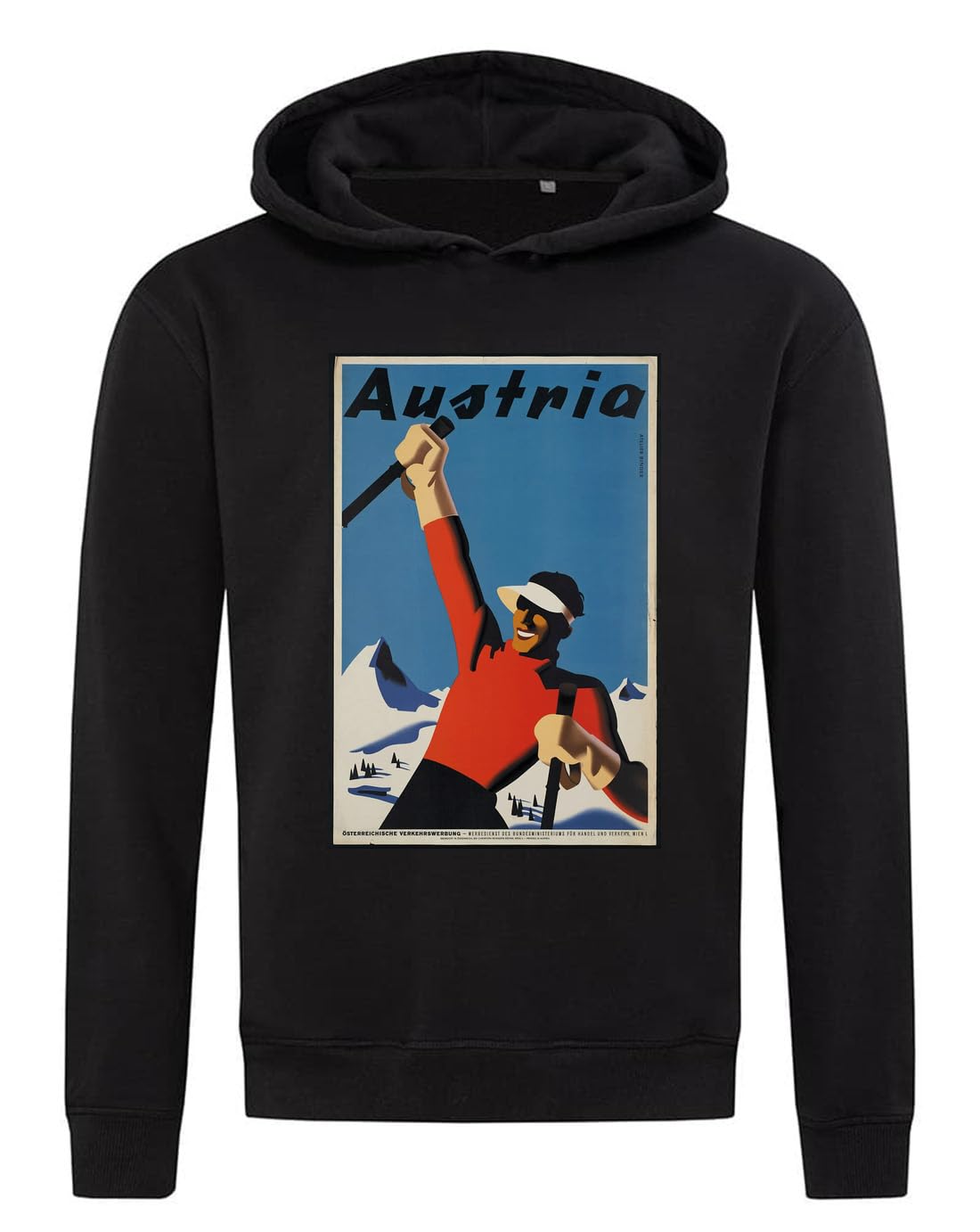 Austria śnieg i narciarstwo retro plakat podróżny bluza z kapturem bluza z kapturem mieszanka bawełny czarna
