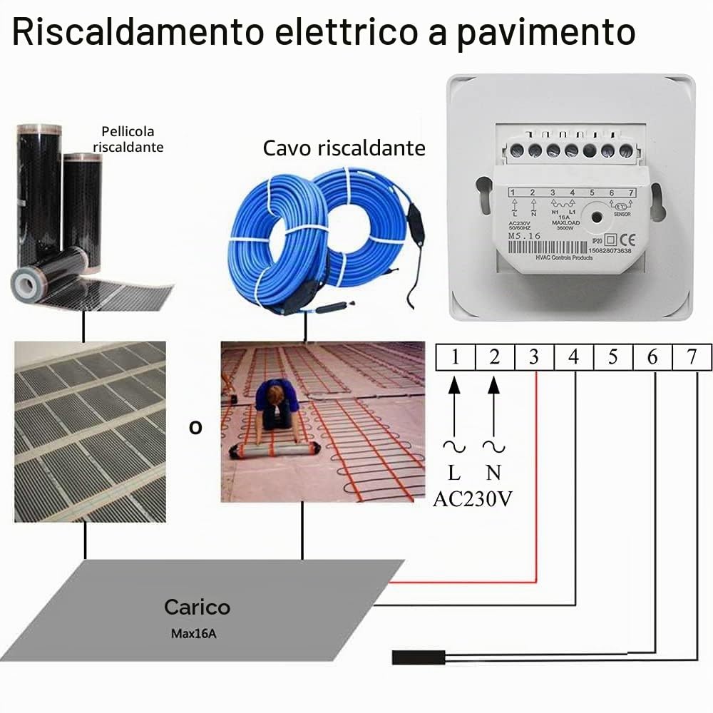 DEWIN Termostato Meccanico per Ambienti,16A 230V Termostato Meccanico Termoregolatore Meccanico Termostato Ambiente con Sonda da 2,9 m