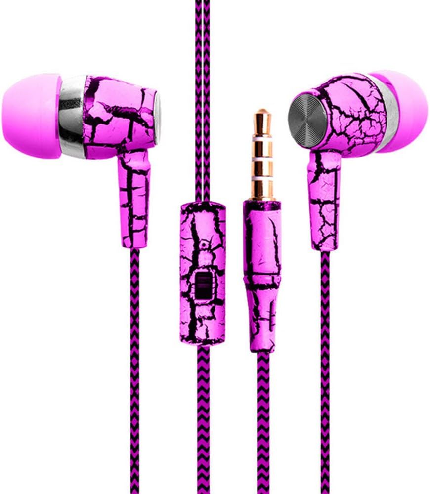 Design Nylon Braided Crack Earphone Cloth Rope Earpieces Stereo Bass MP3 Music Headset with Microphone for Cellphone MP3 MP4 (Pink)