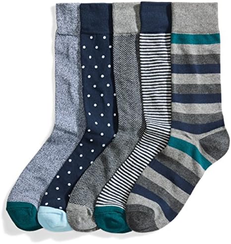 Amazon Essentials Men's Comfortable Cotton-Poly Blend Patterned Dress Socks