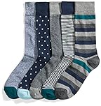 Amazon Essentials Men's Comfortable Cotton-Poly Blend Patterned Dress Socks, 5 Pairs, Multicolour (Assorted Green), 7-11