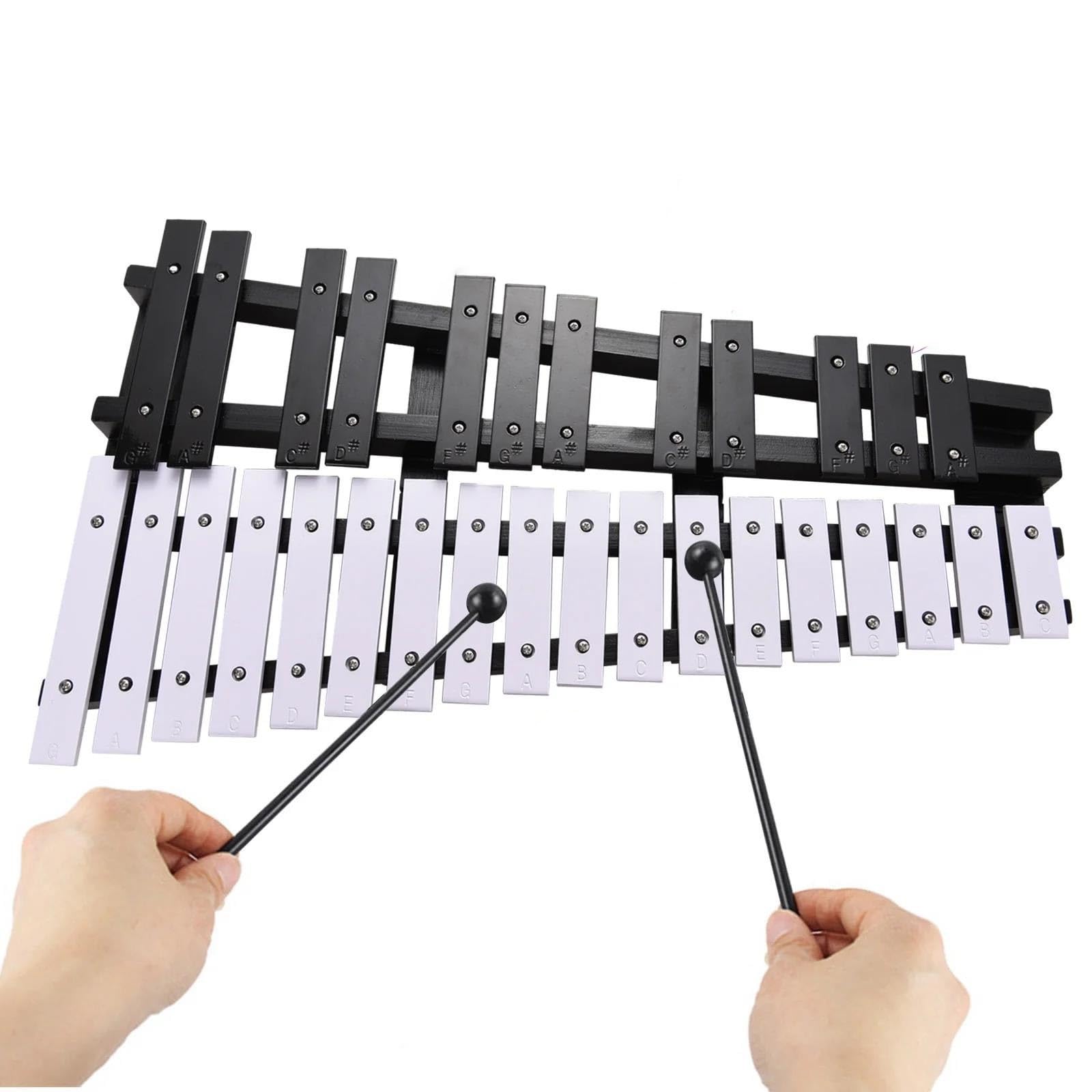 Xilofono Glockenspiel Xilofono Pieghevole Con Glockenspiel Da 30 Note Struttura In Legno Spessore 5 Mm Barre In Alluminio Con Borsa Per Il Trasporto(Black and White)