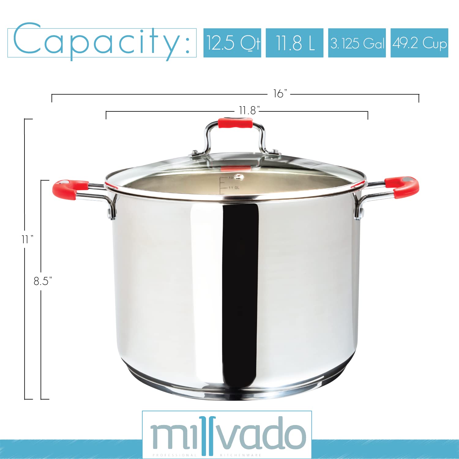 Stock Pot, Large Stainless Steel 12.5 Quart StockPot