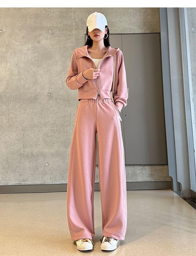 Ensemble 2 pièces sport pour femme, pantalon large et sweat décontracté