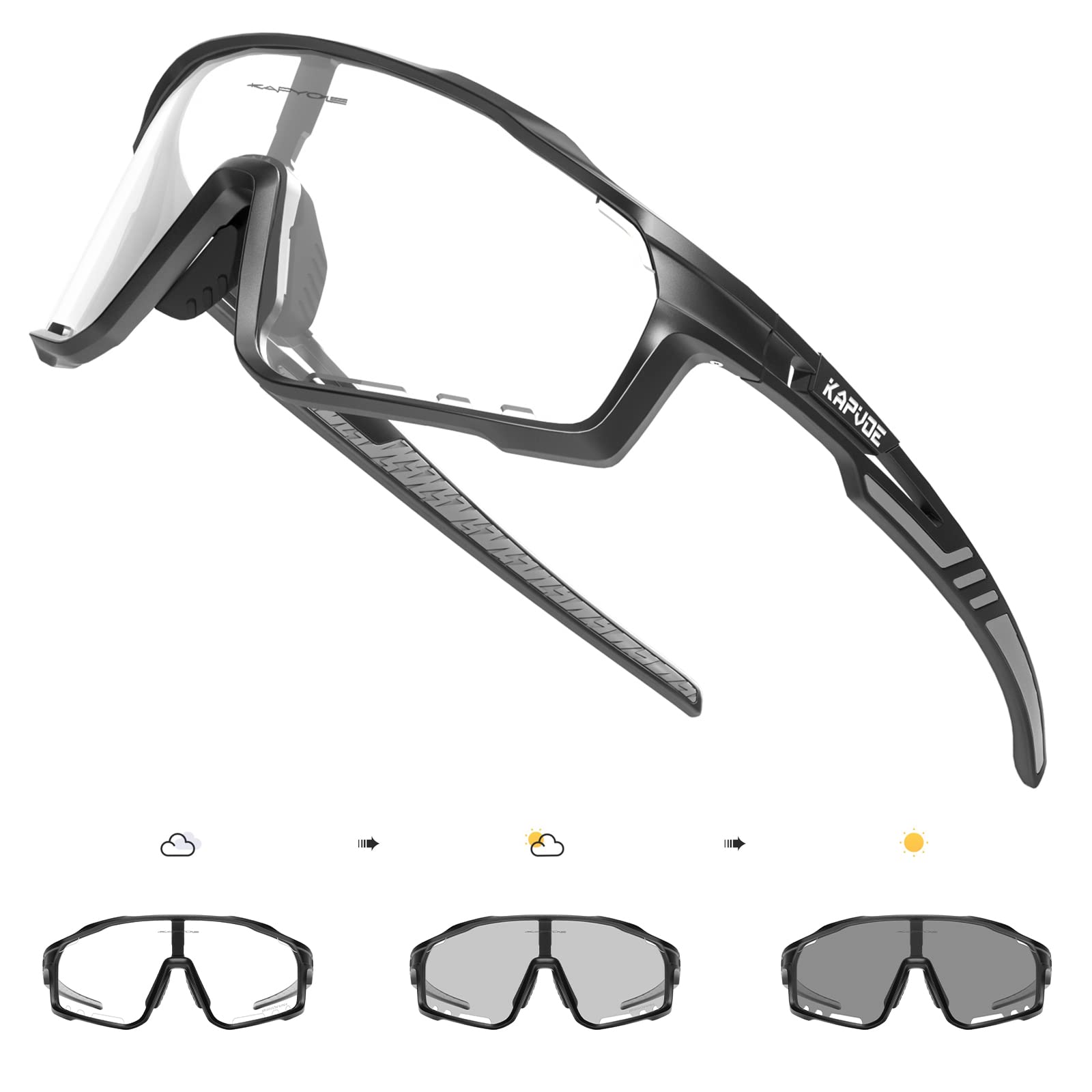 KAPVOE Gafas de Ciclismo Fotocromáticas con TR90 Mujeres Hombres Gafas de Sol Deportivas Mujeres Hombres Running Transparente MTB Accesorios de Bicicleta