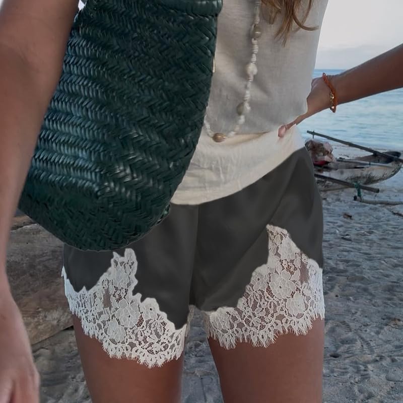 Women Satin Silk Lace Trim Shorts Lace Floral Patchwork Silky Slip Shorts Comfy Pajamas Bottoms Satin Pettipants2