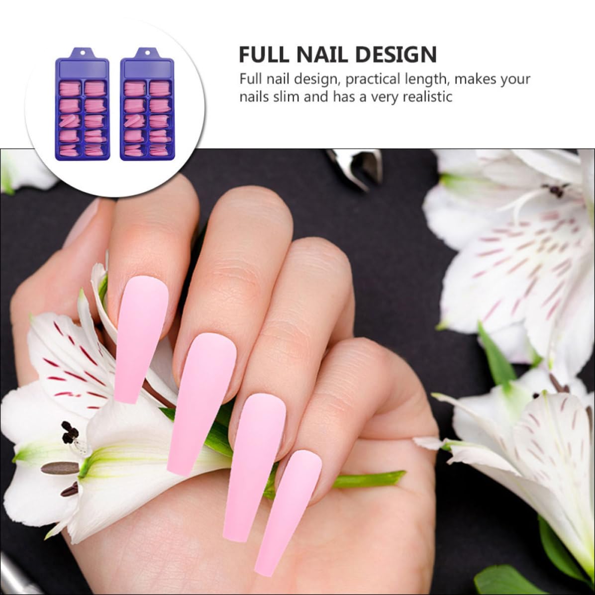 SOLUSTRE 200pcs Pink Ballerina Nail Tips Full Cover False Nails Press on Easy to Use Plastic Artificial Fake for Halloween and Dances