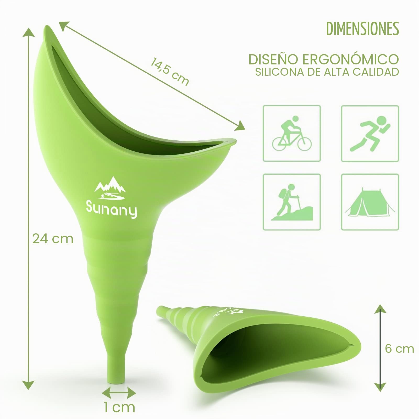 Urinario Femenino Dispositivo, Portátil Orinal Femenino Embudo De Silicona para Mujeres De Pie para Orinar, Reutilizable Urinario Mujer,Adecuado para Actividades Al aire libre,Camping,Viajes(verde)