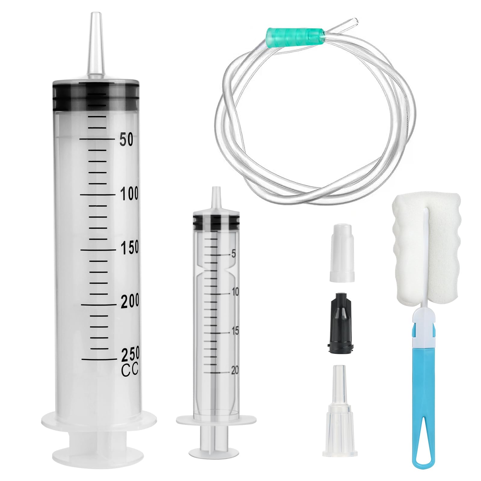 Large Capacity Plastic Syringe - 250ml Reusable with Tube for Laboratory, Industry, Measuring, Pets Feeding, Oil or Glue