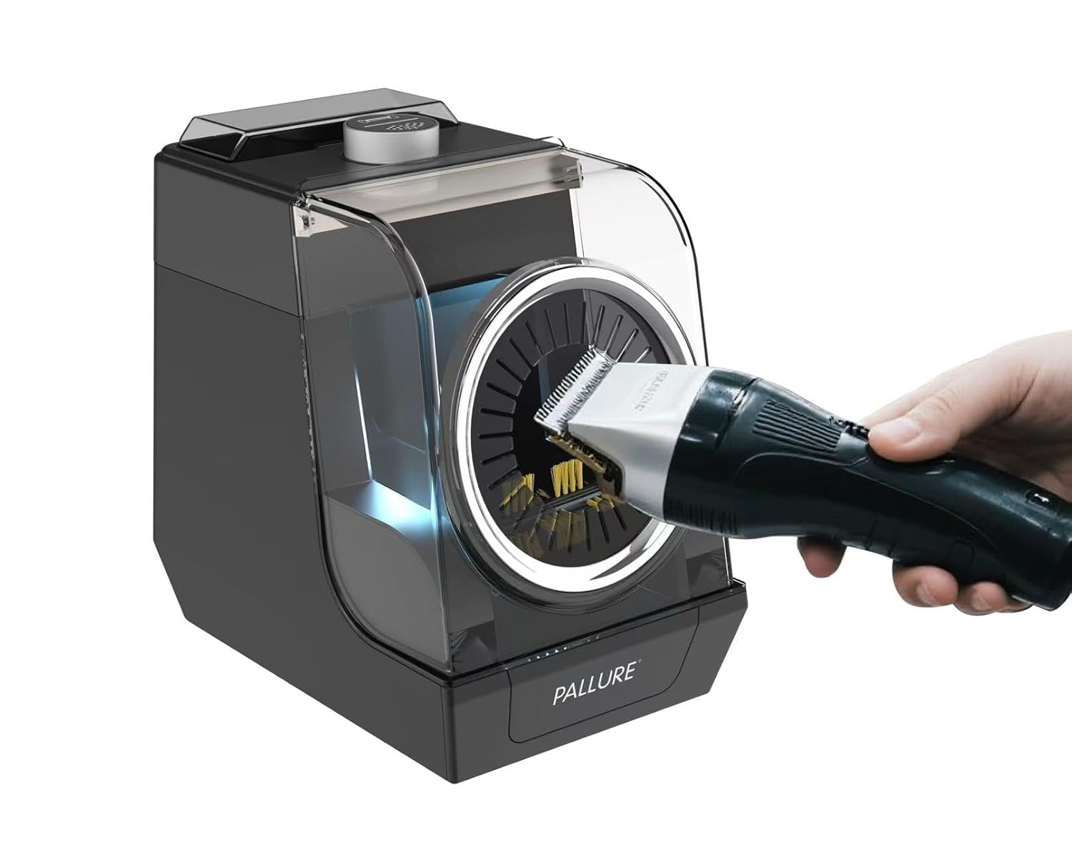 Pallure Automatic Hair Brush Cleaner and Sanitizer - Tool for Home and Salon Use, Professional Cleaner, Dual-Bristle System, Infrared Sensing, Ultrasonic Sanitizing Spray System