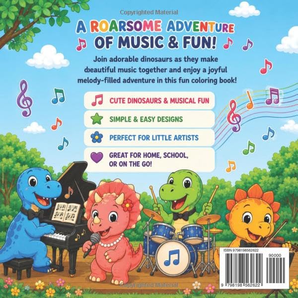 Cute Dinosaur Life Adventures Coloring Book: Creative Play, Music & Future Jobs for Kids Ages 3-6 image 3