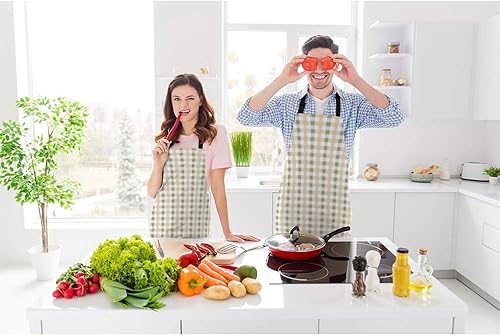 Miniatura 2 de Beabes Delantal de cocina de tartán a cuadros verde naranja claro delantal babero Chef Restaurante