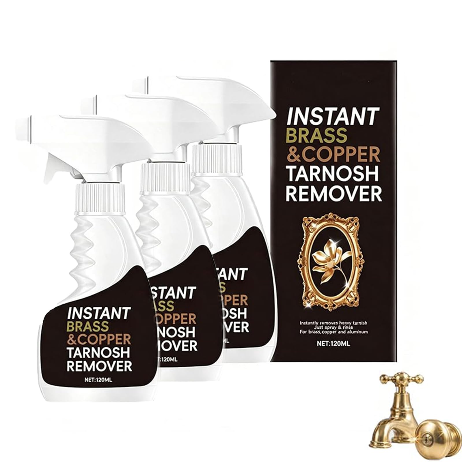 Sofort Messing-Anlaufentferner Spray, Messing Reiniger Und Politur (3pcs) | 120ml Metallpolitur Sanfte Formel Für Messing, Aluminium Und Metallbeschläge