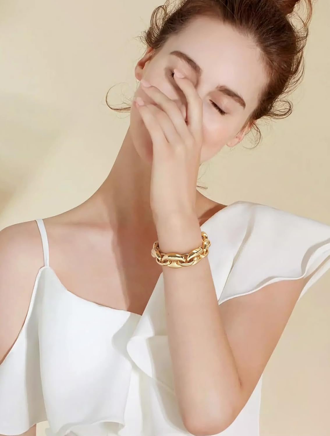 WOWORAMA Chunky Chain Bracelet for Women Adjustable Elastic Stretch Link Bracelets Thick Chunky Link Statement Bracelet Gold/Silver - Image 3