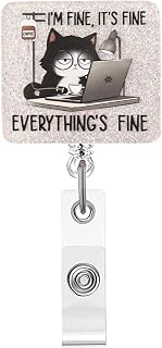 Funny Cat Badge Reel,Cute Working Cat Acrylic Badge for ID Card Badge,Telescoping Retractable Badge Holder Alligator Clip Accessories for Nurse,Medical Worker,Nursing Student,Teacher