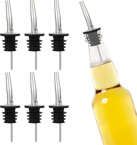6 vertedores de botellas de licor, boquilla de acero inoxidable para botellas de licor, tapas selladas para verter vino con cepillo de 7.9 in para