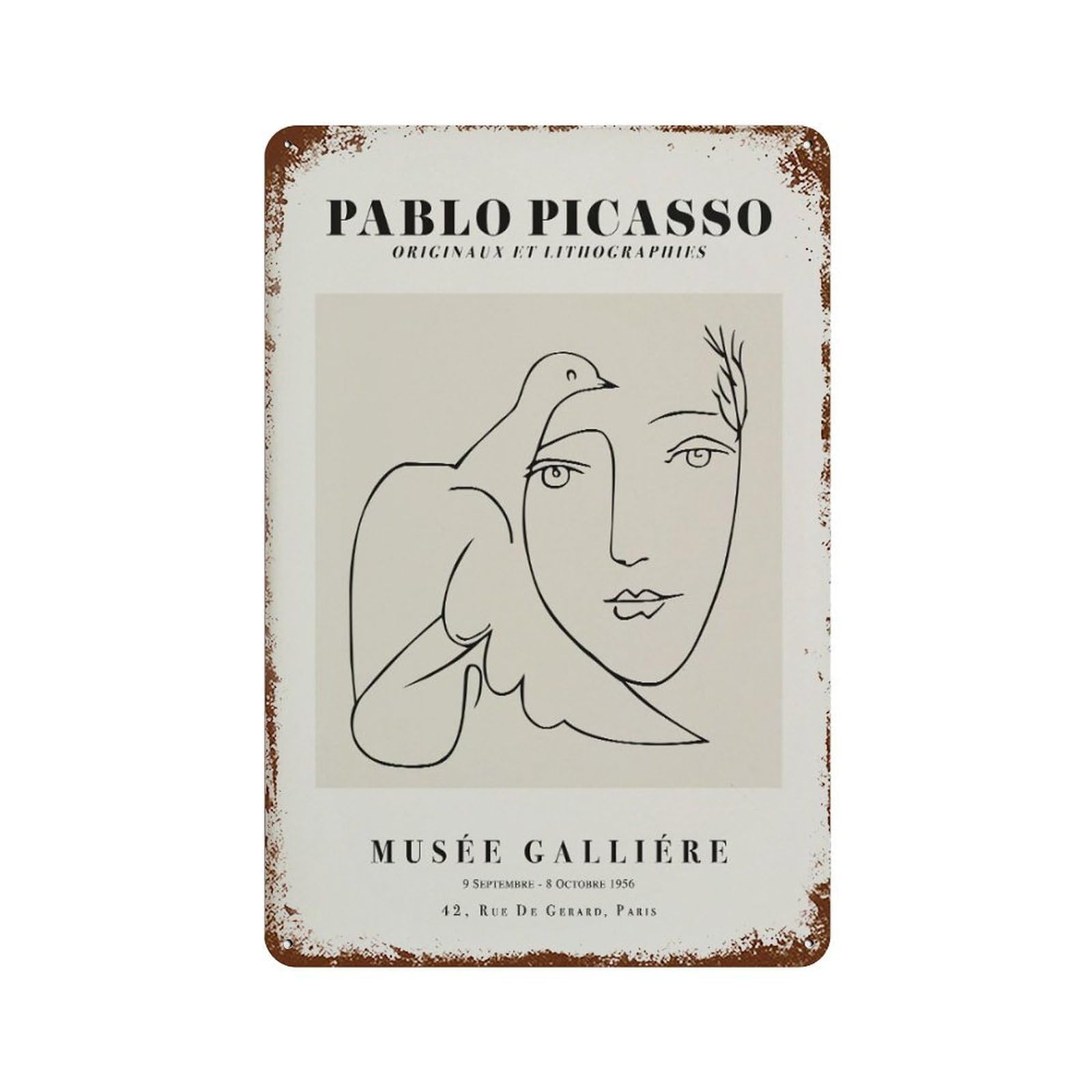 xiaoxiaoshen Pablo Picasso S, Head Dove, Minimalist Line Drawing Wall Decor Art Metal Tin Poster Modern Home Decor Art Home Bar Shop Decorations Vintage Sign 30x20cm