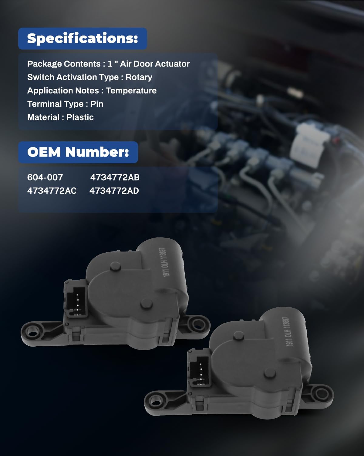 LUJUNTEC Black Blend Door Actuator Replaces 604-007 Replacement Heater Blend Door Levers Fit for Chrysler for 300M 1999-2004,for Chrysler for Concorde 1998-2004 2PCS