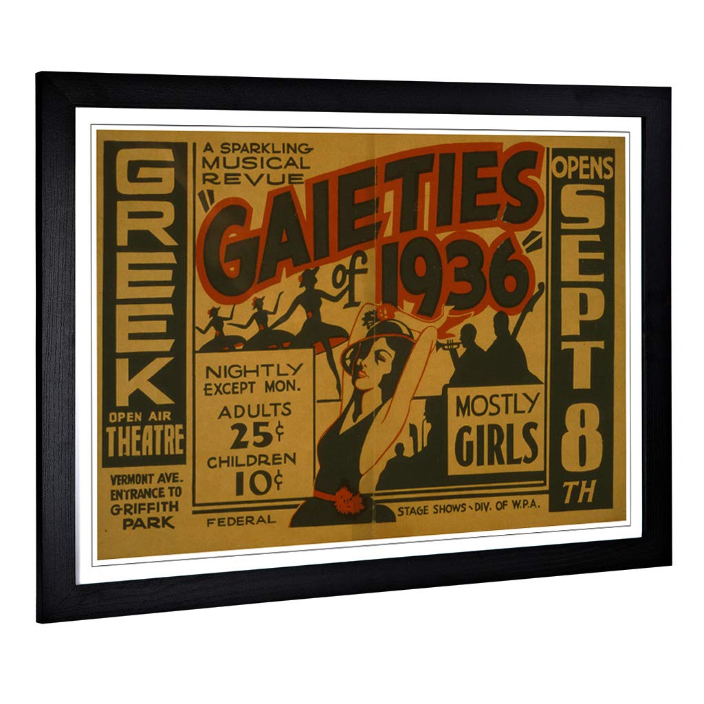 Big Box Art Framed Print of Vintage WPA Poster The Gaieties Design | Wall Art Picture | Home Decor for Kitchen, Living Room, Bedroom, Hallway, Black, A2 / 24.5x18 Inch / 62x45cm