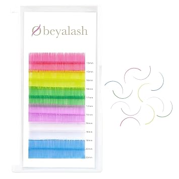 Colored Lash Extensions Classic Mix 6 Colors Rainbow Pink Yellow Green Purple White Blue Color Lashes Extension Obeyalash Colored Individual Eyelash Extension 0.07 D Curl Mixed Candy Color 14mm