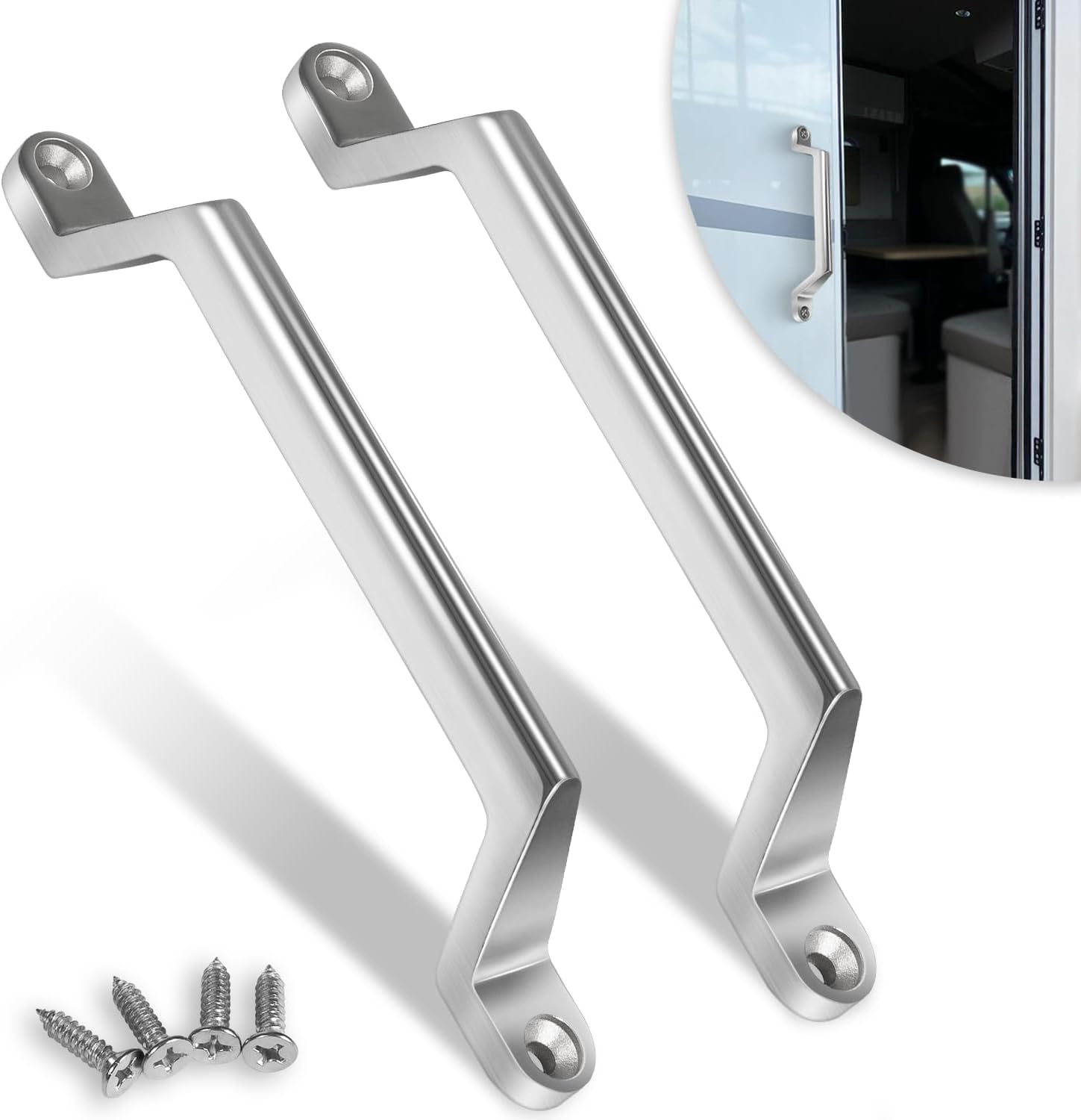 LAIKOU 2 Pack RV Grab Door Handle, Heavy Duty 304 Stainless Steel Entry Door Assist Handle, Grab Pull Handles for Camper, Trailer, Cargo, Motor Home, Boat, Automotive, Cart