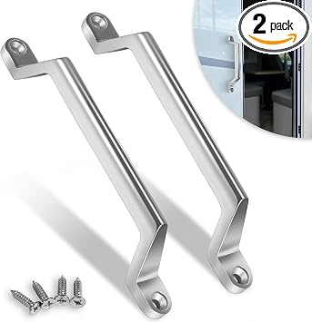 LAIKOU 2 Pack RV Grab Door Handle, Heavy Duty 304 Stainless Steel Entry Door Assist Handle, Grab Pull Handles for Camper, Trailer, Cargo, Motor Home, Boat, Automotive, Cart
