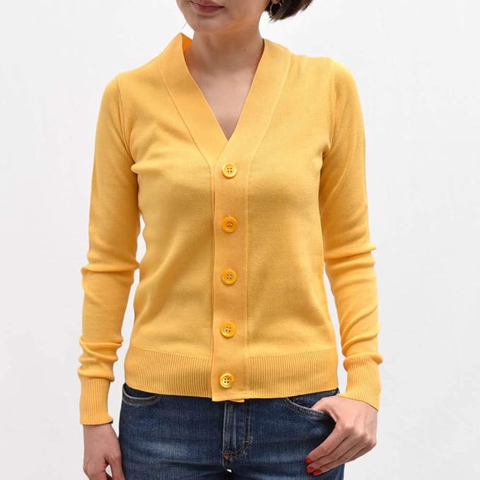 Amazon Letroyes ルトロワ Henri Ltc211 Vネック コットンニットカーディガン レディース 0 イエロー カーディガン ボレロ 通販