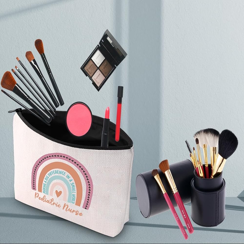 Kosmetiktasche „Pädiatrische Krankenschwester“ – Großes Make-up Organizer, Segeltuch, Gebrochenes Weiß