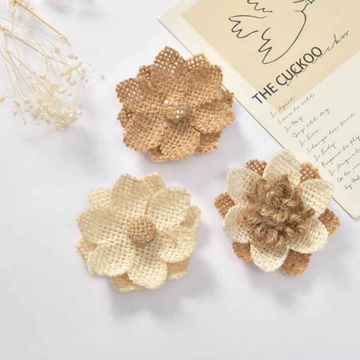 40 Pcs Burlap Flowers Handmade Rustic Flower for Home DIY Bouquets Craft Wedding Party Decoration image 3