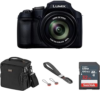 Panasonic Lumix DC-FZ80 4K Digital Camera, 18.1 Megapixel, 60x Zoom 20-1200mm Lens Essential Bundle with Peak Design Wrist Strap, Case, 32GB SD Card