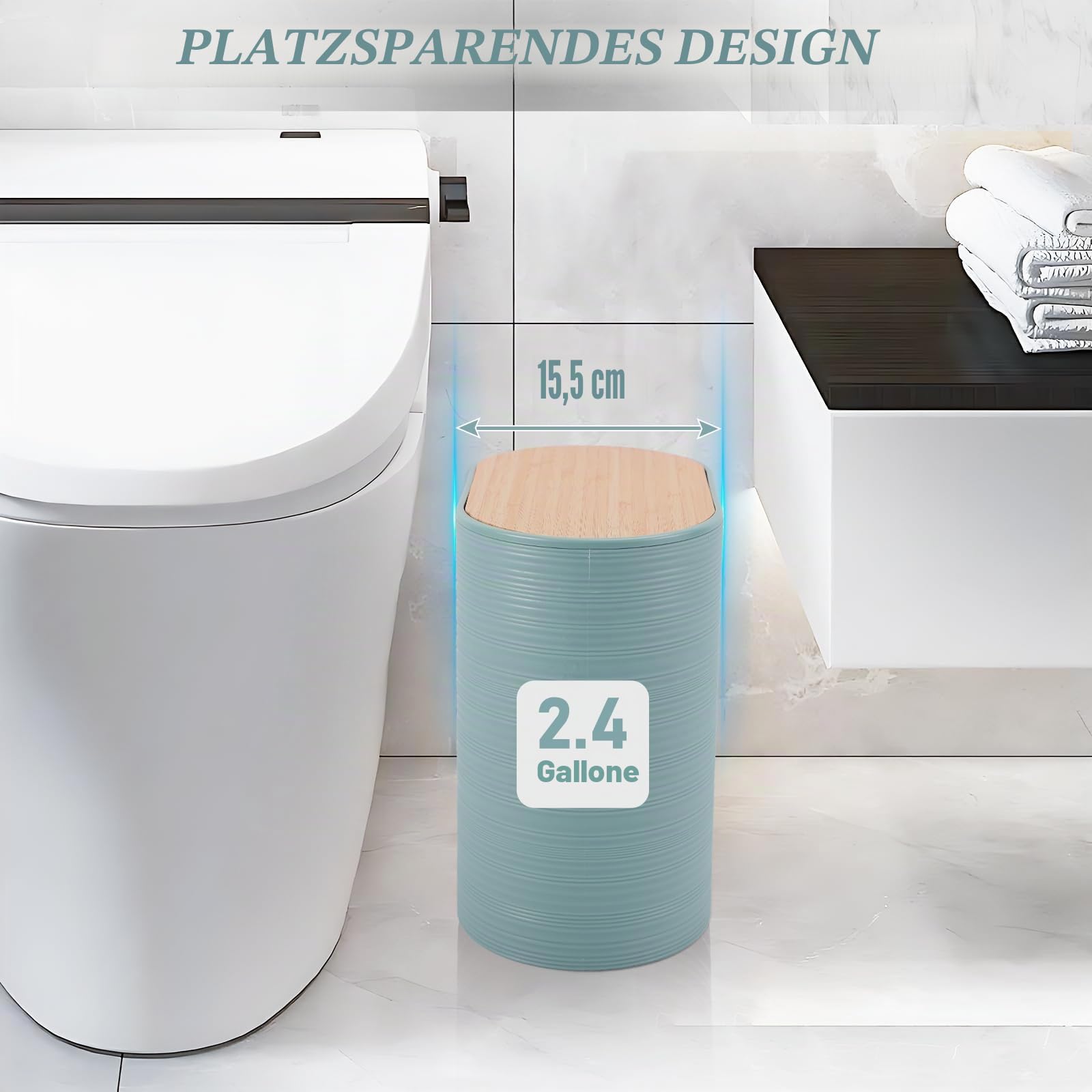XLHOMO Blaues Badezimmer-Set, hellblaues Badezimmer-Zubehör-Set mit Mülleimer, 2 Seifenspender, Seifenschale, Zahnbürstenhalter, Zahnbürstenbecher, WC-Bürste, Tablett und Qtip-Halter für