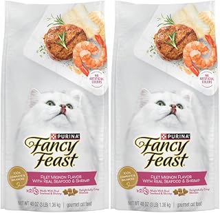 Fancy Feast Filet Mignon Flavor with Real Seafood & Shrimp Dry Cat Food, 3 LB, Pack-2