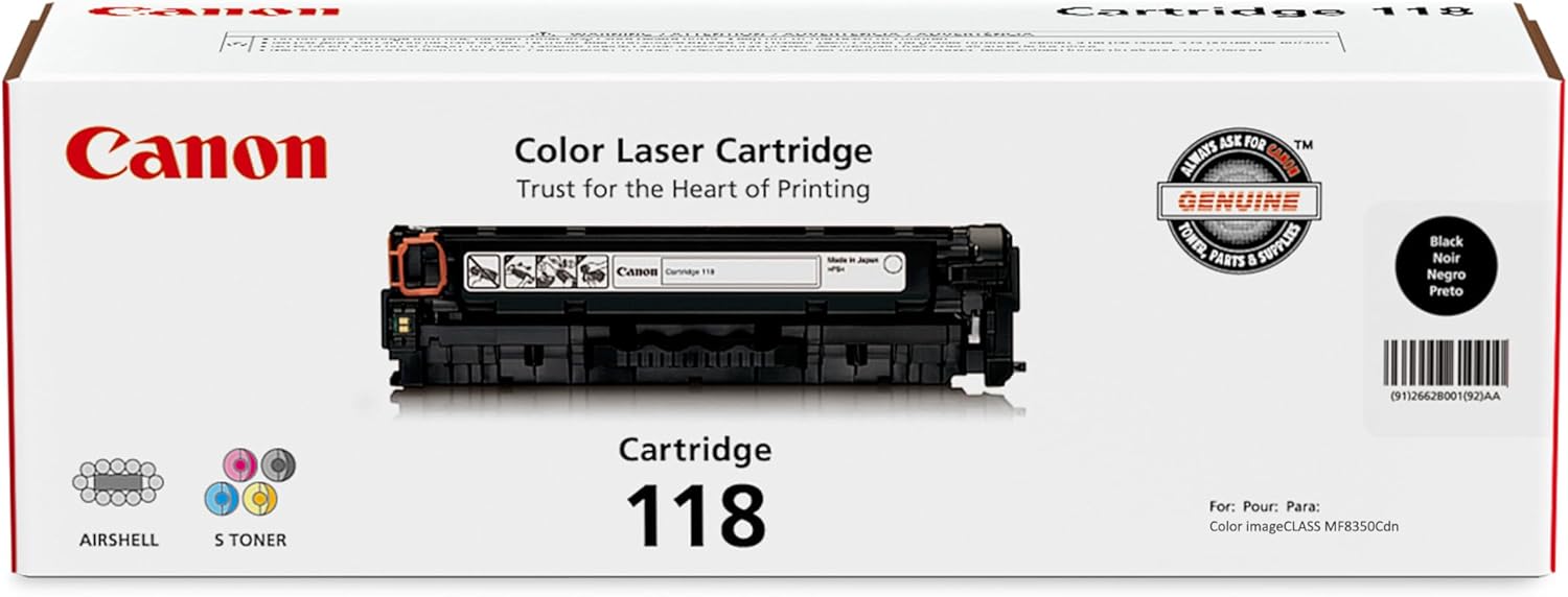 Canon Genuine 118 Black Toner Cartridge Compatible with MF720 Series, LBP7200Cdn, LBP7660Cdn, MF8300 Series, MF8580Cdw