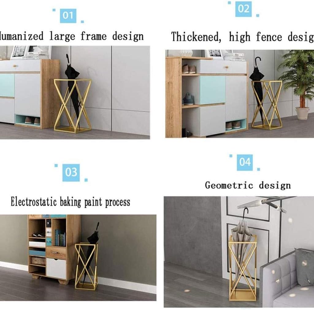 Gold Square Metal Entryway Umbrella Storage Stand, Drain Tray, Floor Protection