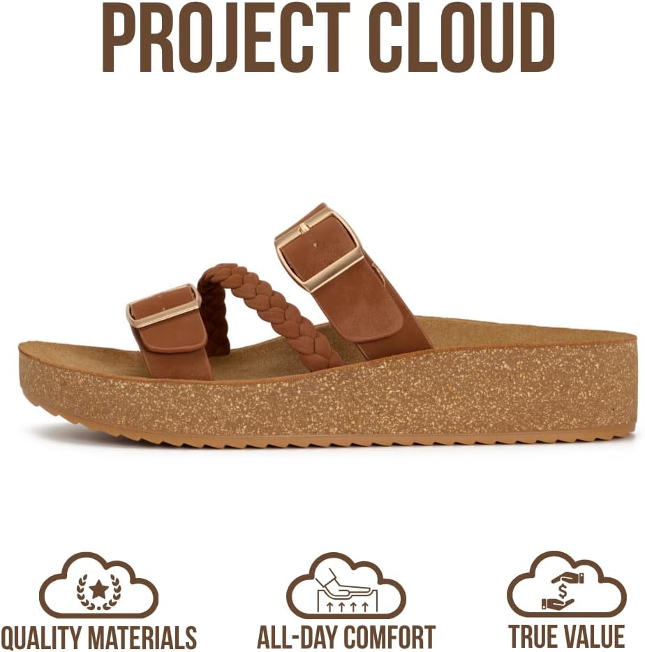 Project Cloud Platform Sandals Women - Eco-Crafted Leather Womens Summer Shoes with Lightweight Adjustable Buckle and Non-Slip Outsole Summer Sandals for Women 2026 (KREME)
