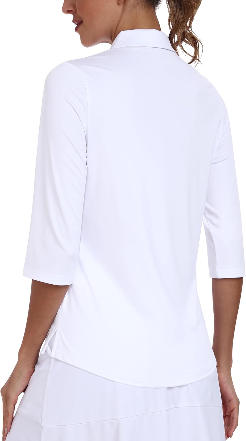 MoFiz 3/4 Short Sleeve Golf Shirt for Women Quick Dry Quarter Zip Athletic Polo Shirts Lightweight Workout Casual Tops