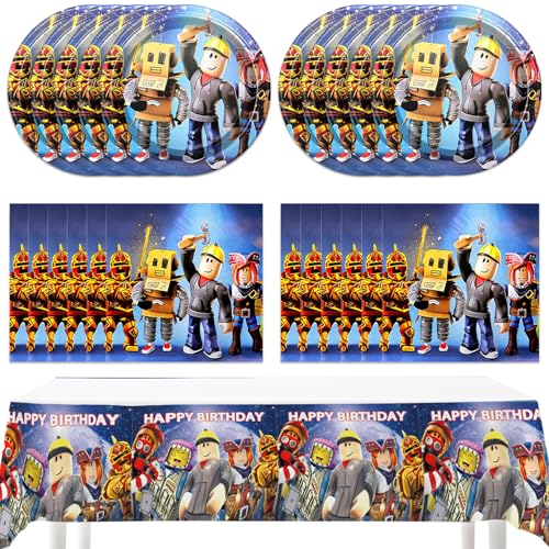 ShrooFit Roblo-x Party Supplies 41pck include 20 plates 20 napkins 1Tablecloth for the birthday Robot party decoration