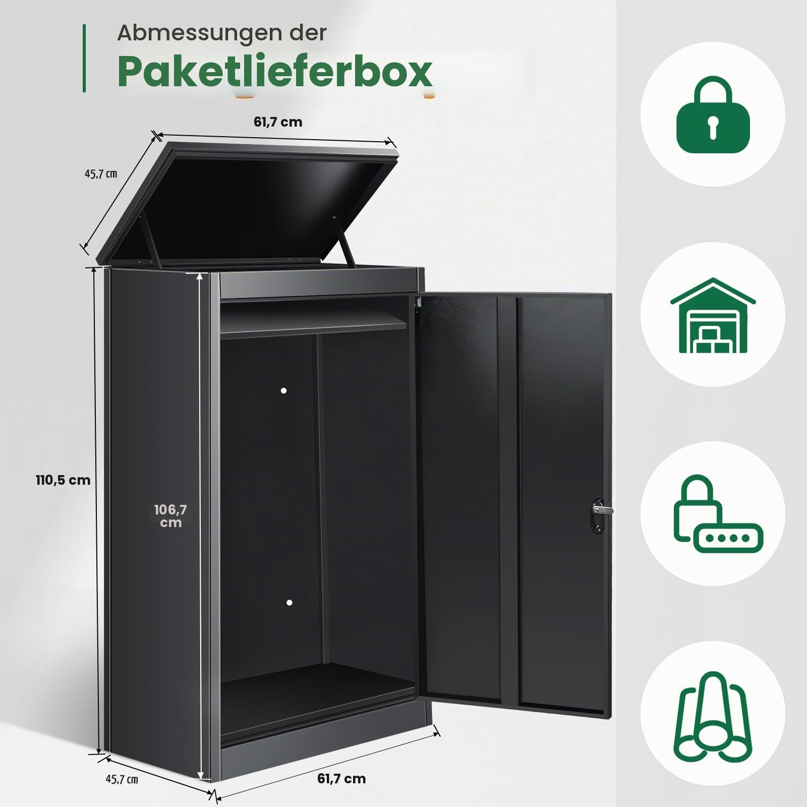 Briefkasten Paketbox für den Außenbereich, extra große Paketboxen mit sicherer Lagerung, wasserdichte Paketboxen für den Außenbereich (66 x 51 x 117cm)