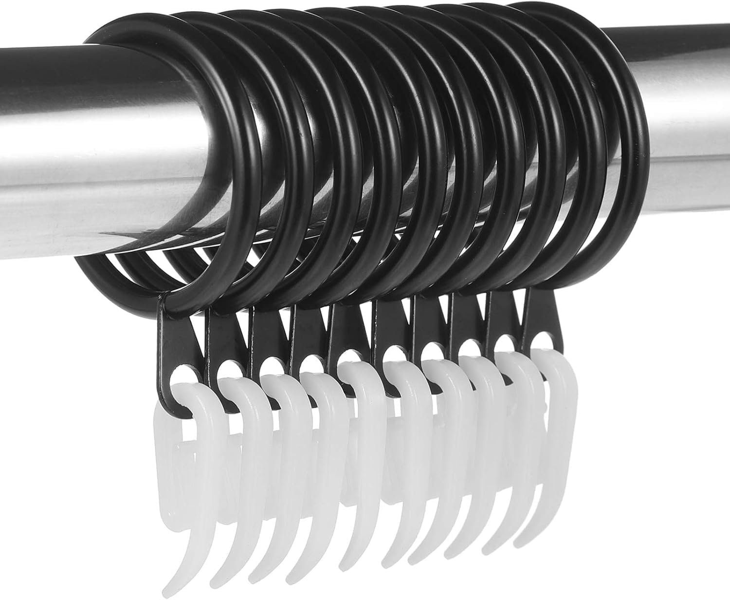 Metal Curtain Rings Black 40mm 48 Pack Heavy Duty Pole Eyelet Rings with Plastic Hooks for Window Hanging Smooth Gliding Drapery Loops for Living Room Bedroom Pencil Pleat Pinch Pleat Voiles