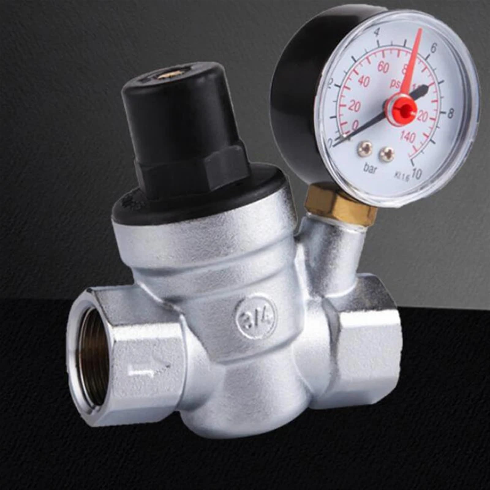 Válvula reductora reguladora de presión, Válvula reductora de presión ajustable DN20 con manómetro for sistemas de agua, gas y aire.