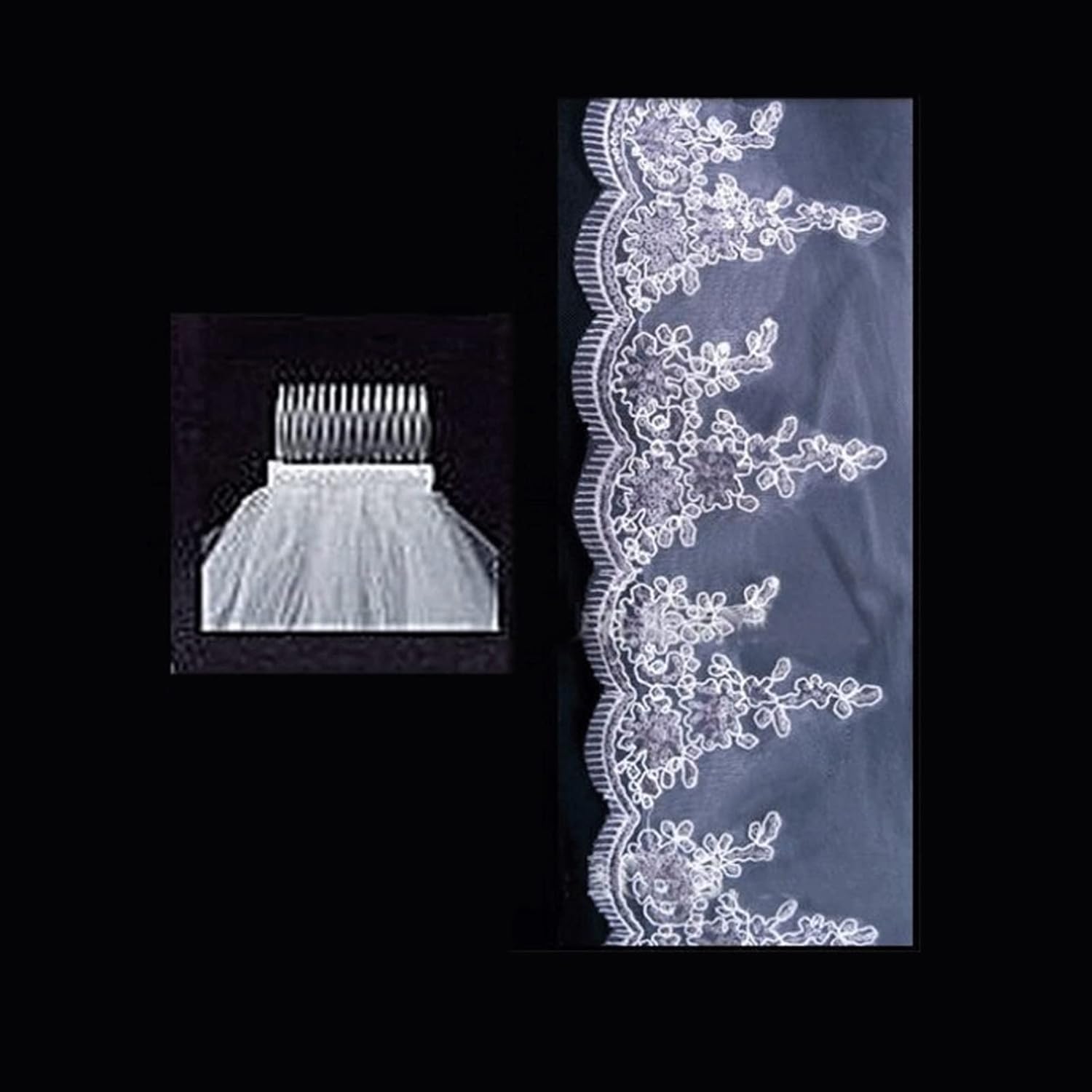 Rieort Velo da Donna Veli da Sposa in Tulle a 2 Livelli Bordo Applicato in Pizzo Velo al Gomito con Strass Velo a Goccia con 1 Pettine Velo da Sposa in Tulle Traspirante