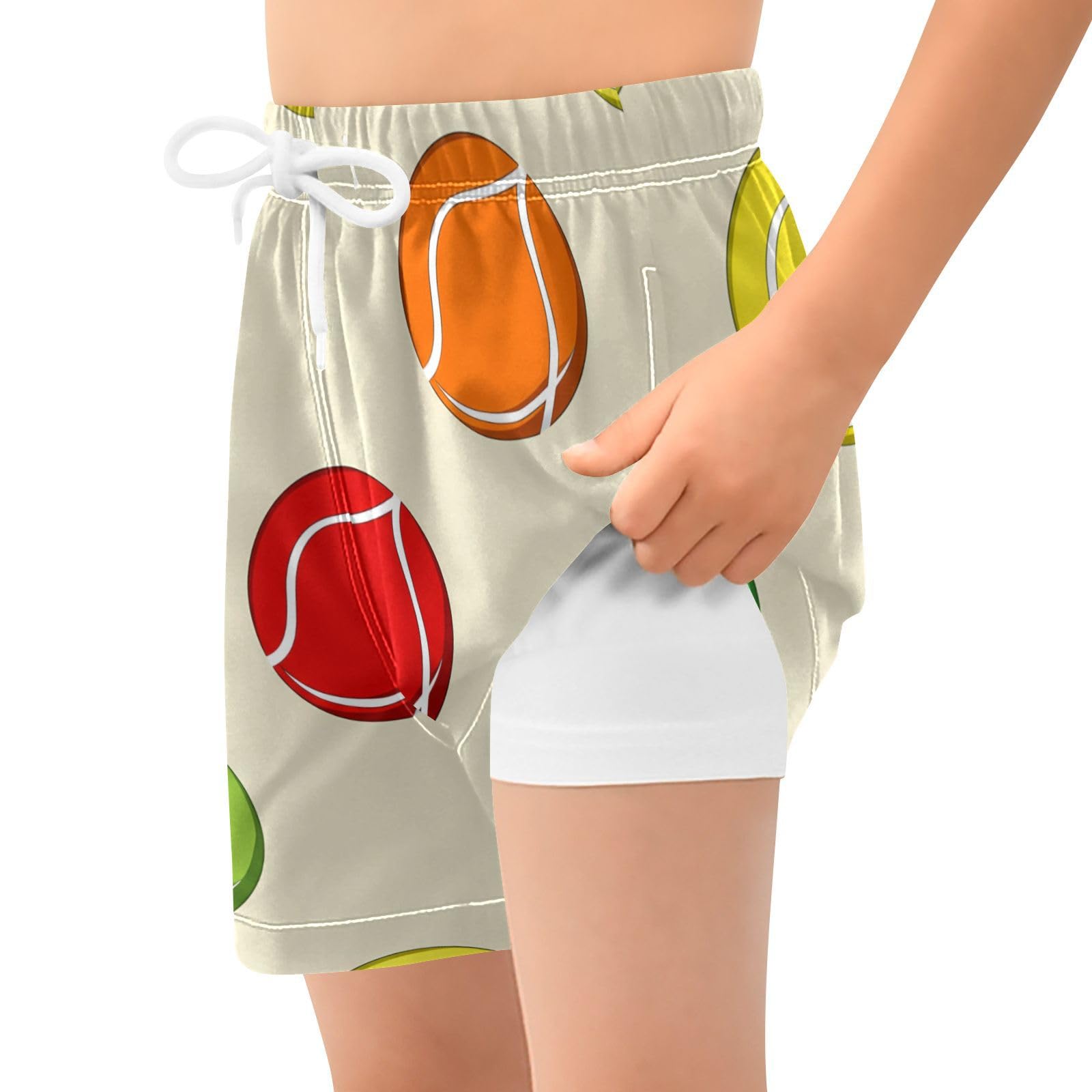 YANENDIE Boy Swim Trunks with Compression Liner Yellow Tennis Balls Boys Swim Shorts Quick Dry Beach Shorts