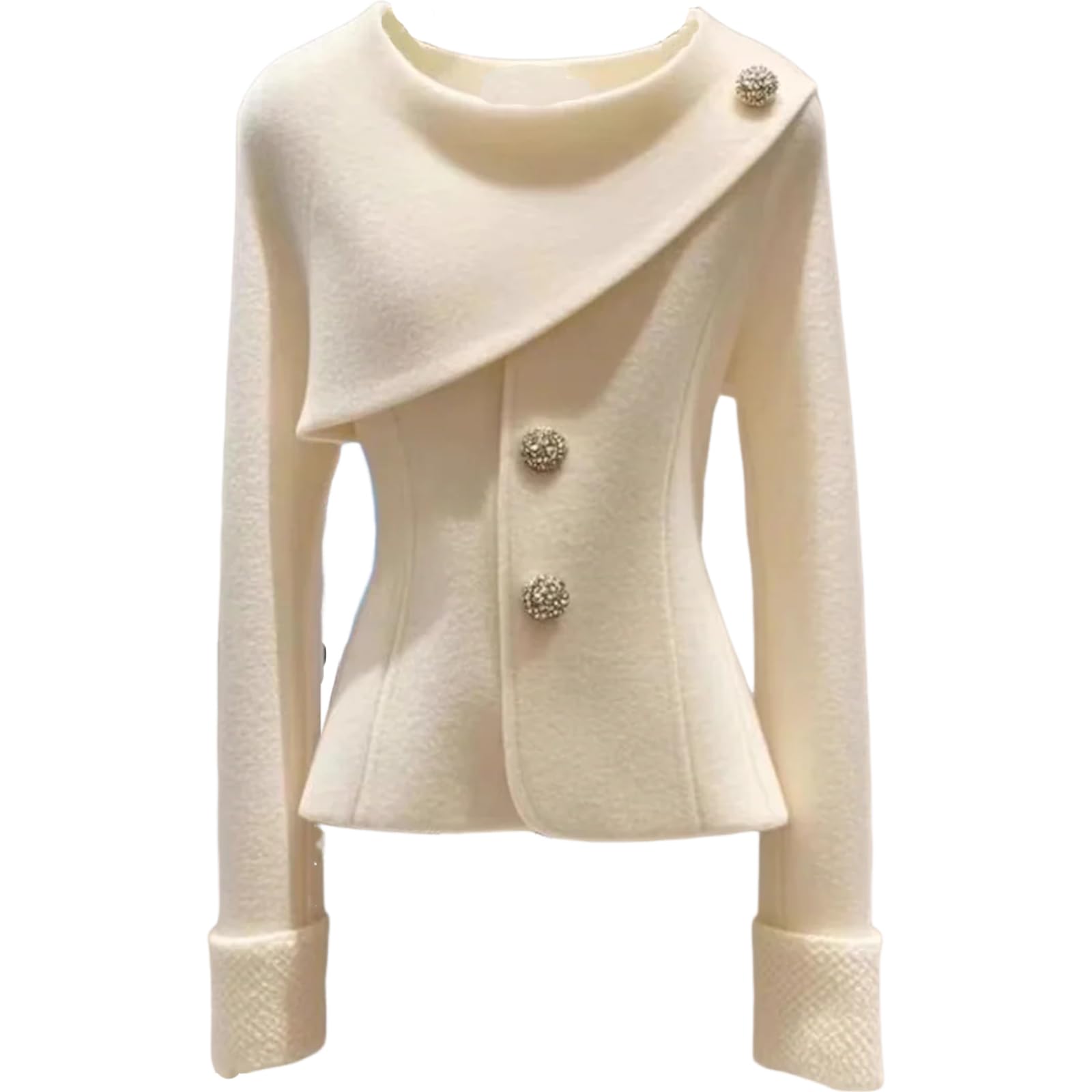 XNC Womens Fitted Crewneck Long Sleeve White Plain Front Button Pullover Coat 2025 Spring Winter Fashion Inelastic Outfits