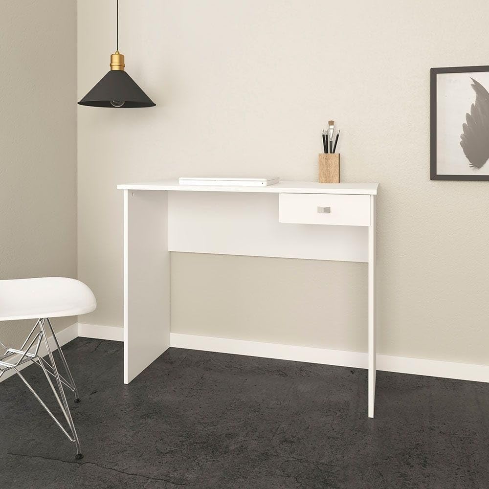 Dane Study Desk With 1 Drawer | Computer Table | Office Desk Workstation | Modern PC Laptop Gaming Table | Wooden Study Table For Home Office L 90 x W 40 x H 73 cm -White