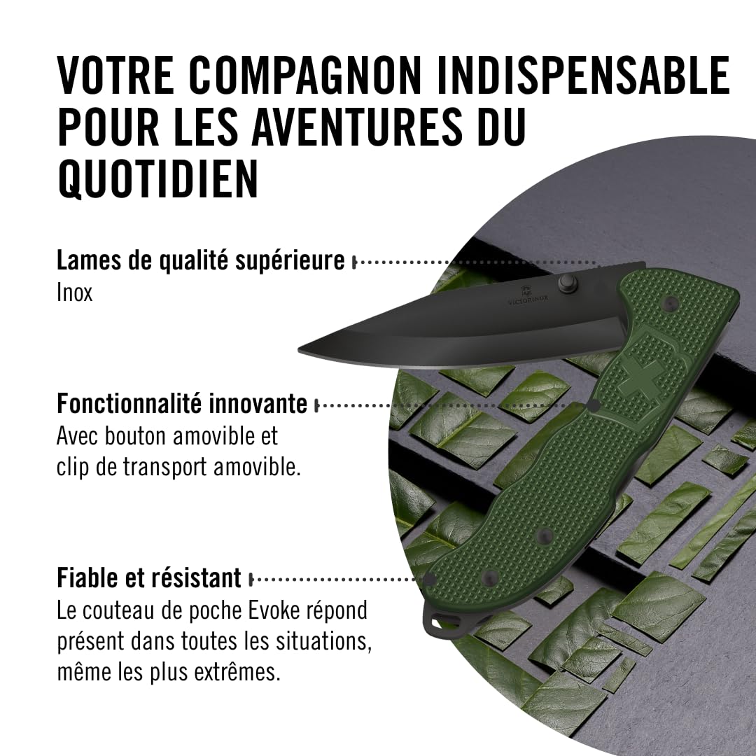 Victorinox Couteau Suisse Hunter Evoke BSH Alox, Couteau Pliant Outdoor, 4 Fonctions, y c. Lame 10 cm et Bouton, Olive