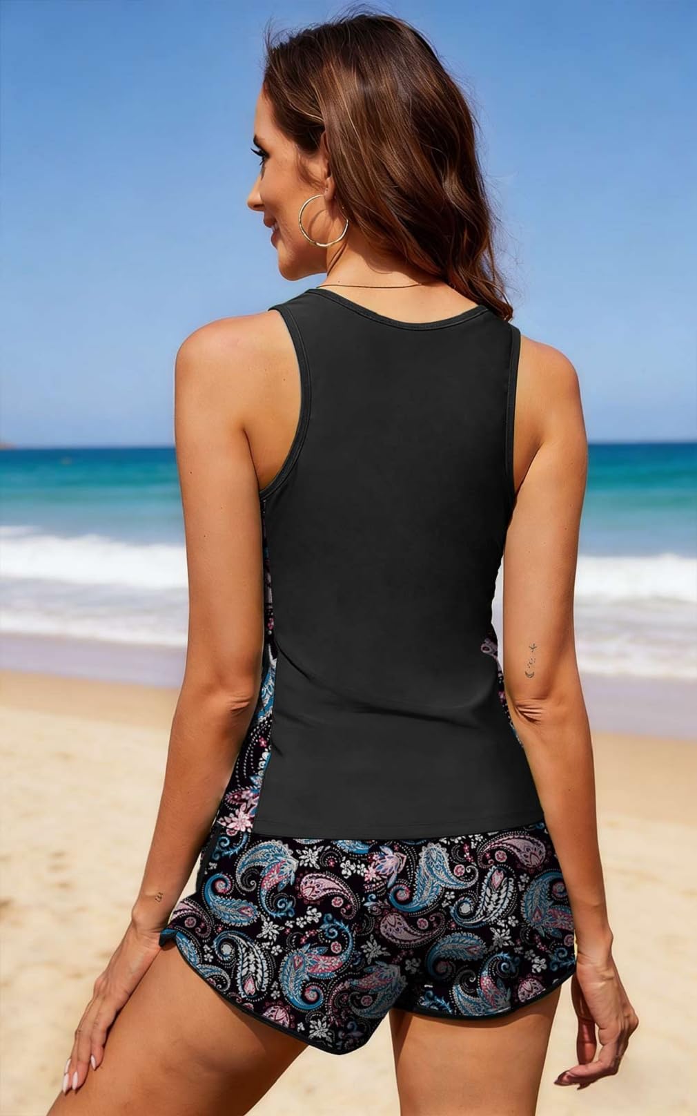 CheChury Tankini Set Taille Haute Maillot de Bain Deux Pièce Push Up Sexy Tankini Gainant Ventre Plat Maillot de Bain Femme 2 Pieces avec Short Grande Taille Maillots Deux Pièces Sport Bikini Set