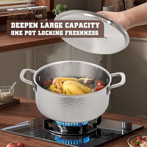 Vivicreate Tri-Ply Stainless Steel Stockpot Deep Cooking Pot with Hammered Exterior Compatible with All Stovetops Even Heat Distribution Durable Cookware for Soups Stews and More 3 QT - Image 5